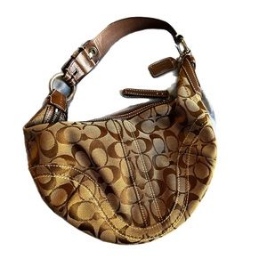 Coach Brown Canvas Hobo Small Purse Brown